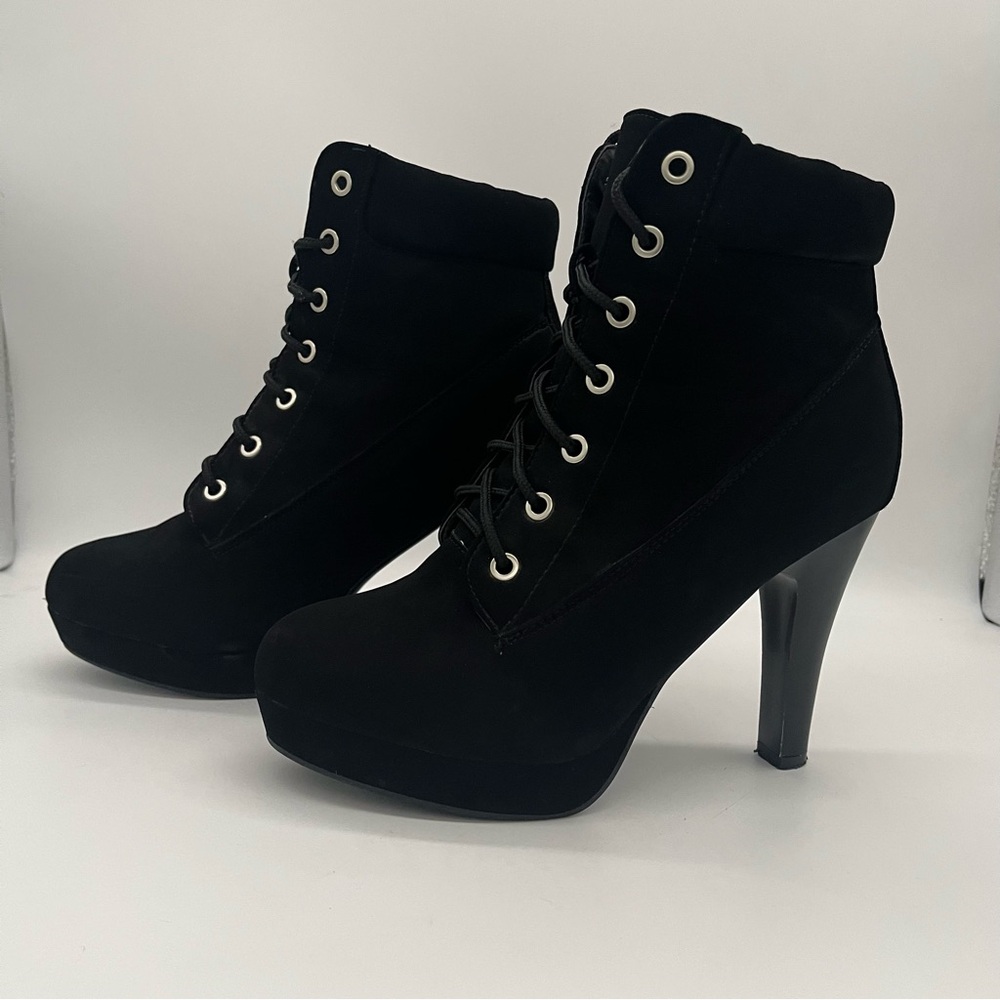 Top Moda  Lace Up Platform Chunky High Heel Ankle Booties